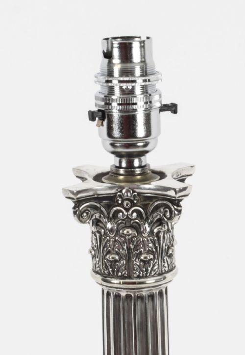 fig 3. Antique Victorian Silver Plated Corinthian Column Table Lamp 19th C