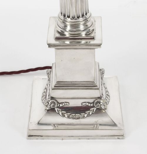 fig 4. Antique Victorian Silver Plated Corinthian Column Table Lamp 19th C