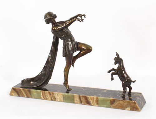 fig 1. Antique Art Deco Bronze Toga Dancer by Emile Carlier Circa 1920