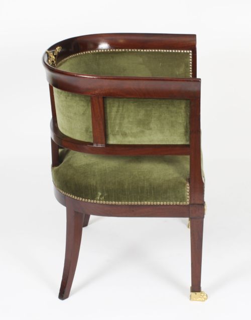 fig 1. Antique French Empire Revival Ormolu Mounted Mahogany Armchair 19th C