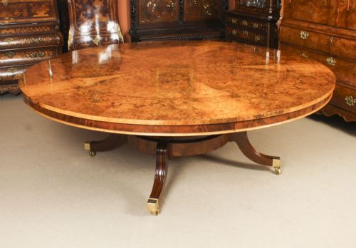 Antique 7ft Diam Burr Walnut Jupe Dining Table Circa 1900