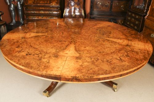 fig 1. Antique 7ft Diam Burr Walnut Jupe Dining Table Circa 1900