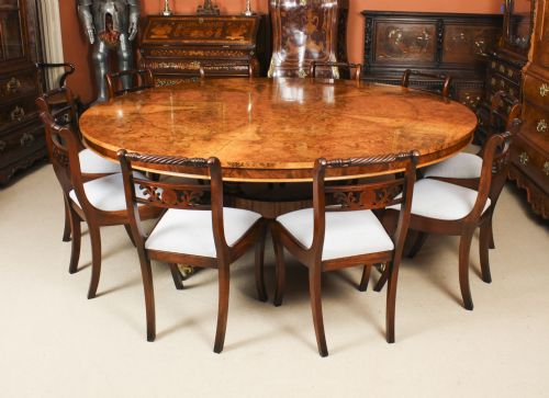 fig 2. Antique 7ft Diam Burr Walnut Jupe Dining Table Circa 1900