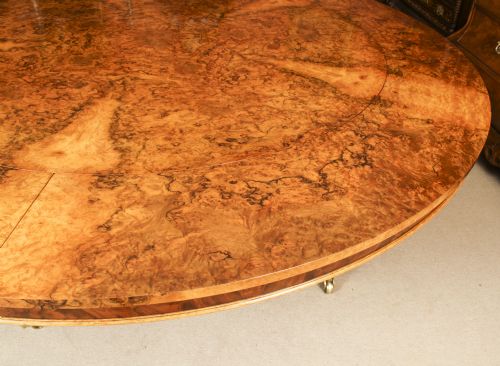 fig 4. Antique 7ft Diam Burr Walnut Jupe Dining Table Circa 1900
