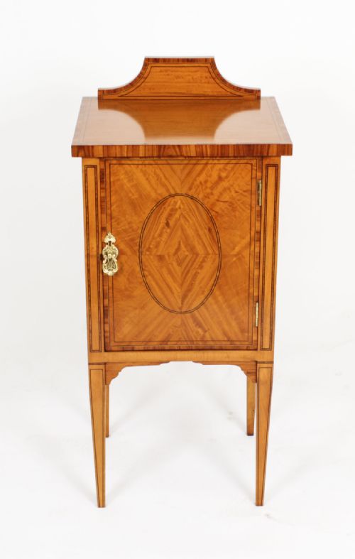 fig 1. Antique Inlaid Satinwood Bedside Cabinet c.1880 19th Century