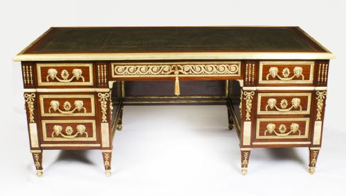 fig 1. Antique 6ft/184cm Ormolu Mounted French Empire Revival Pedestal Desk C1920