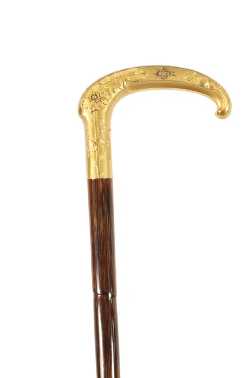 Antique French Art Noveau Ormolu Walking Cane Stick Late 19th C