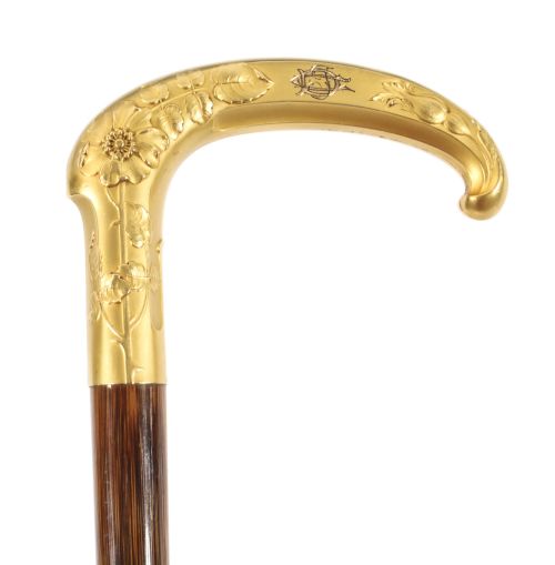 fig 1. Antique French Art Noveau Ormolu Walking Cane Stick Late 19th C