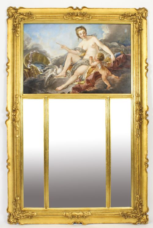 Antique French Painted & Parcel Gilt Trumeau Mirror 19th C 150 X 98cm