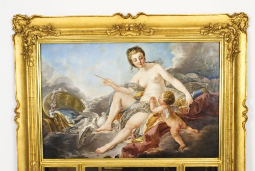 fig 1. Antique French Painted & Parcel Gilt Trumeau Mirror 19th C 150 x 98cm