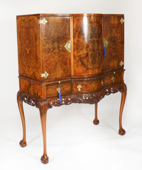 Antique Large Burr Walnut Cocktail Drinks Dry Bar Cabinet Circa 1920