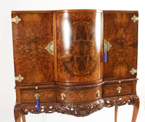 fig 4. Antique Large Burr Walnut Cocktail Drinks Dry Bar Cabinet Circa 1920