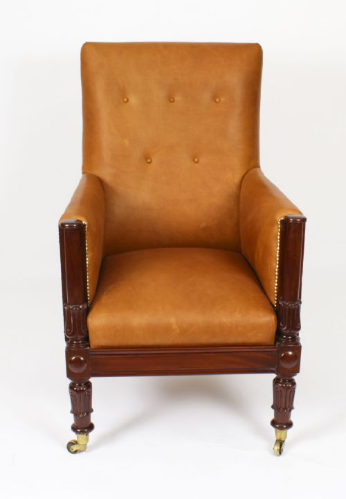 ANTIQUE REGENCY LEATHER LIBRARY ARMCHAIR 19TH CENTURY - ADDITIONAL PHOTO 1