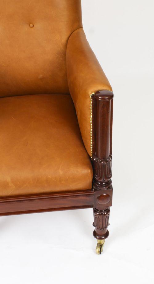 ANTIQUE REGENCY LEATHER LIBRARY ARMCHAIR 19TH CENTURY - ADDITIONAL PHOTO 4