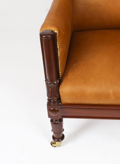 ANTIQUE REGENCY LEATHER LIBRARY ARMCHAIR 19TH CENTURY - ADDITIONAL PHOTO 5