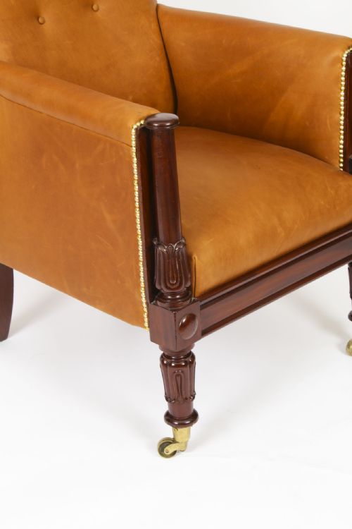 ANTIQUE REGENCY LEATHER LIBRARY ARMCHAIR 19TH CENTURY - ADDITIONAL PHOTO 7