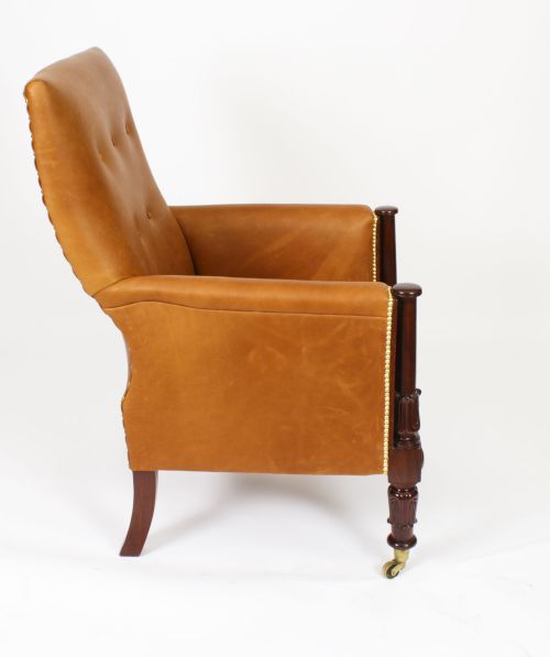 ANTIQUE REGENCY LEATHER LIBRARY ARMCHAIR 19TH CENTURY - ADDITIONAL PHOTO 8