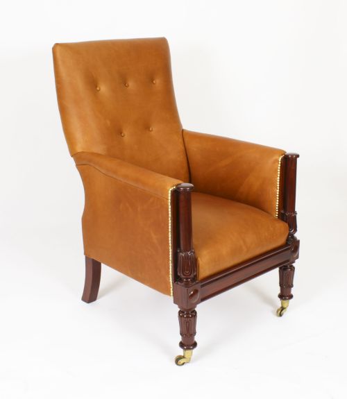 ANTIQUE REGENCY LEATHER LIBRARY ARMCHAIR 19TH CENTURY - ADDITIONAL PHOTO 10