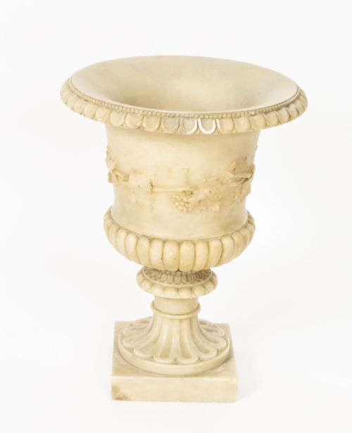 fig 1. Antique Pair Grand Tour Alabaster Campana Urns 19th C