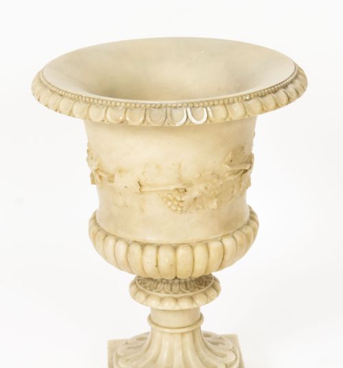 fig 2. Antique Pair Grand Tour Alabaster Campana Urns 19th C
