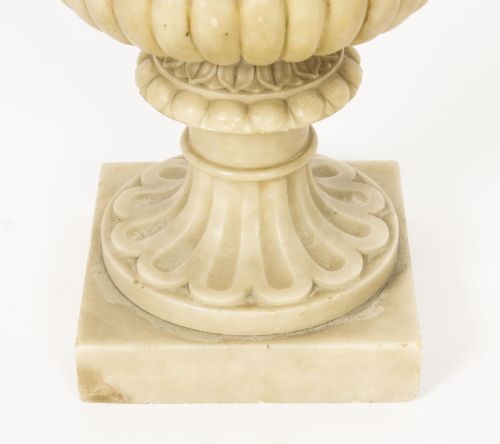 fig 4. Antique Pair Grand Tour Alabaster Campana Urns 19th C
