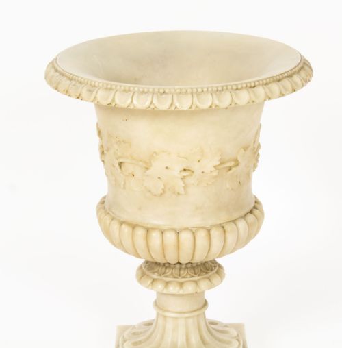 fig 7. Antique Pair Grand Tour Alabaster Campana Urns 19th C