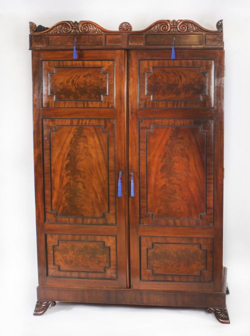 Antique Regency Flame Mahogany Two Door Wardrobe C.1815 19th C