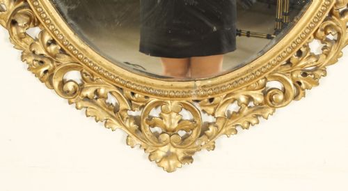 ANTIQUE OVAL FLORENTINE GILTWOOD MIRROR 19TH CENTURY 120X92CM - ADDITIONAL PHOTO 4