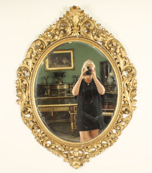 ANTIQUE OVAL FLORENTINE GILTWOOD MIRROR 19TH CENTURY 120X92CM - ADDITIONAL PHOTO 5