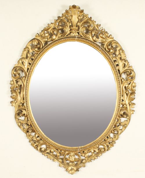 ANTIQUE OVAL FLORENTINE GILTWOOD MIRROR 19TH CENTURY 120X92CM - ADDITIONAL PHOTO 6