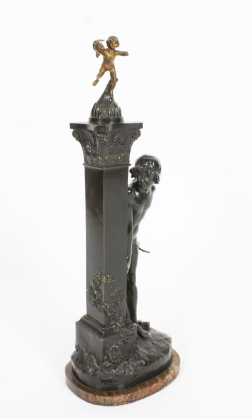 fig 1. Antique Victorian Bronze Sculpture of Cupid & Column Paul Ponsard 19th Century