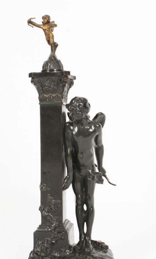 fig 2. Antique Victorian Bronze Sculpture of Cupid & Column Paul Ponsard 19th Century