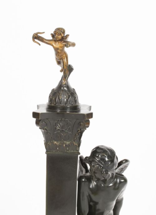 fig 3. Antique Victorian Bronze Sculpture of Cupid & Column Paul Ponsard 19th Century
