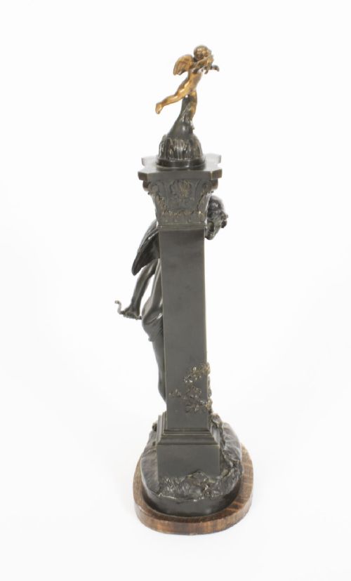 fig 4. Antique Victorian Bronze Sculpture of Cupid & Column Paul Ponsard 19th Century