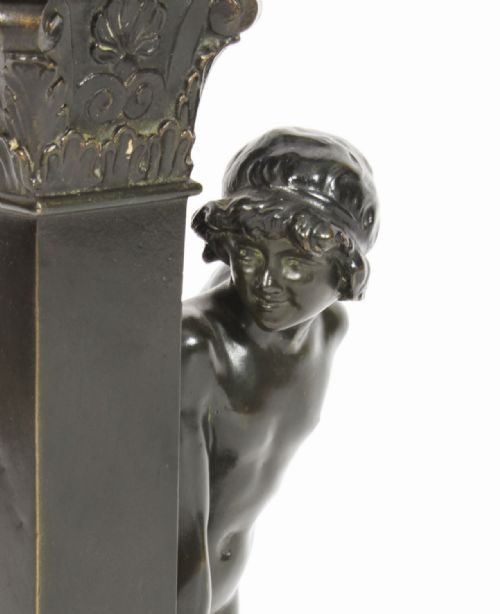 fig 7. Antique Victorian Bronze Sculpture of Cupid & Column Paul Ponsard 19th Century