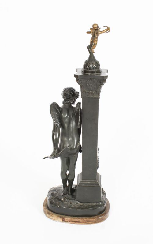 fig 8. Antique Victorian Bronze Sculpture of Cupid & Column Paul Ponsard 19th Century