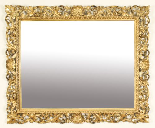 Antique Italian Giltwood Florentine Overmantle Mirror 19th Century - 86x102cm