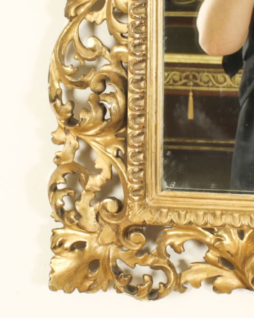 fig 1. Antique Italian Giltwood Florentine Overmantle Mirror 19th Century - 86x102cm