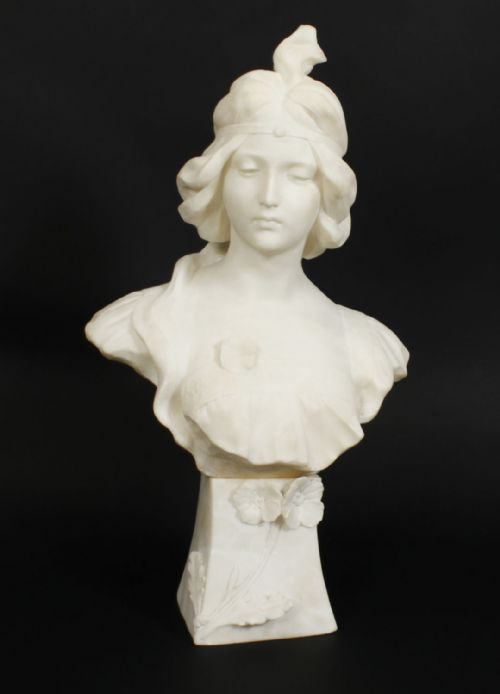 fig 1. Antique French Art Nouveau Alabaster Portrait Bust 19th C