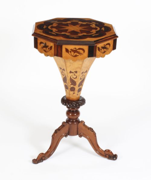 fig 1. Antique Burr Walnut & Birdseye Maple Work Sewing Box 19th Century