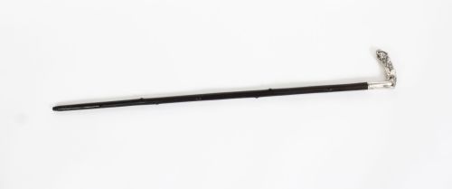 fig 1. Antique Art Nouveau Reclining Nude Woman Walking Cane Stick Silver Handle 1890