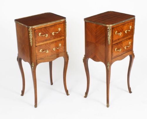 Antique Pair French Bois De Violette Parquetry Bedside Cabinets 19th Century