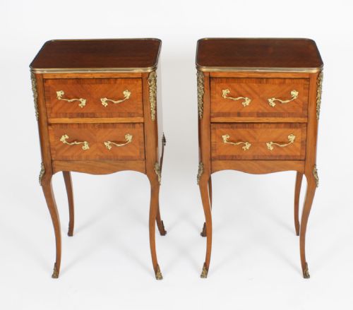 fig 1. Antique Pair French Bois de Violette Parquetry Bedside Cabinets 19th Century