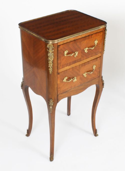 fig 2. Antique Pair French Bois de Violette Parquetry Bedside Cabinets 19th Century