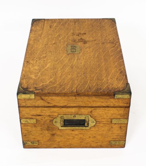 ANTIQUE VICTORIAN BRASS BOUND OAK CIGAR HUMIDOR 19TH CENTURY - ADDITIONAL PHOTO 4