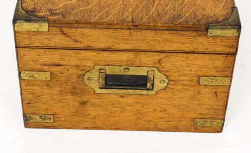 ANTIQUE VICTORIAN BRASS BOUND OAK CIGAR HUMIDOR 19TH CENTURY - ADDITIONAL PHOTO 5