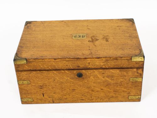 ANTIQUE VICTORIAN BRASS BOUND OAK CIGAR HUMIDOR 19TH CENTURY - ADDITIONAL PHOTO 6