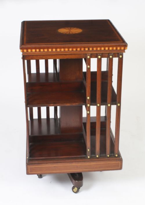 fig 2. Antique Edwardian Revolving Bookcase Flame Mahogany c.1900