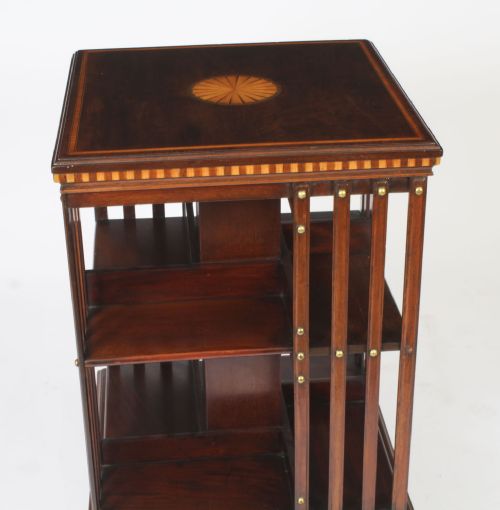 fig 6. Antique Edwardian Revolving Bookcase Flame Mahogany c.1900
