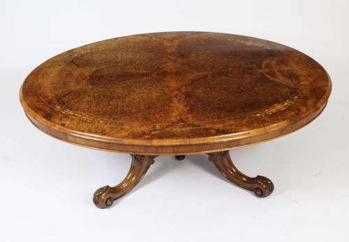 fig 1. Antique Burr Walnut & Marquetry Oval Coffee Table Circa 1860 19th Century